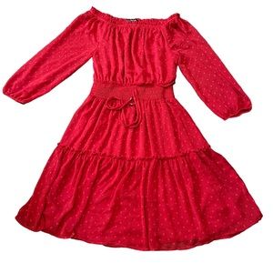 Ryan Michelle Red Fully Lined Raised Dot Ruffle Tiered Mini Dress